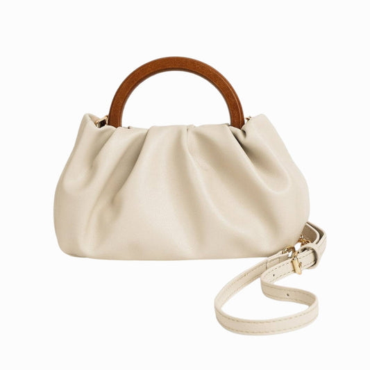 Sac à main plissé avec poignée en bois