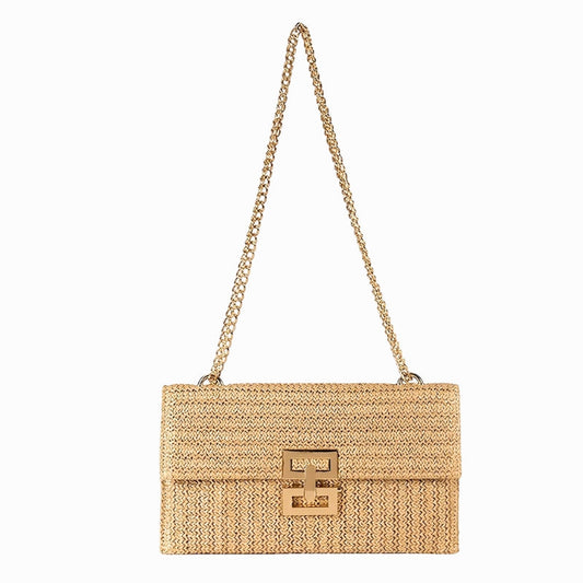 Sac à bandoulière tissé avec chaîne et fermoir tournant