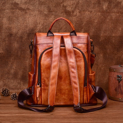 Sac à Dos avec Bandoulière en Cuir Vintage pour Femme