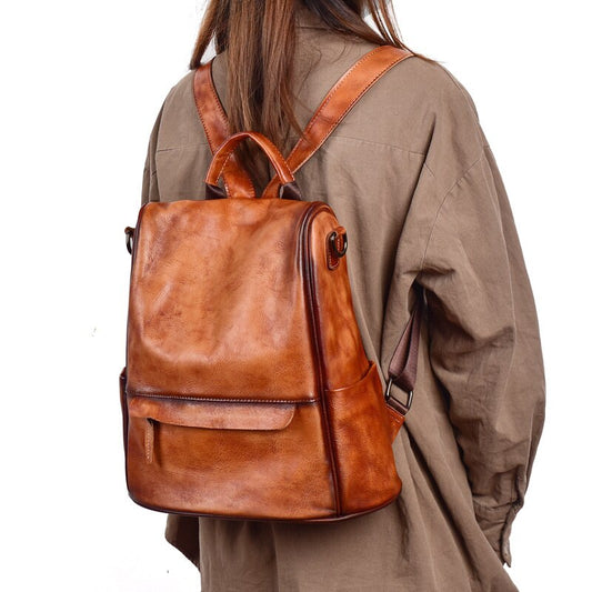 Sac à Dos avec Bandoulière en Cuir Vintage pour Femme
