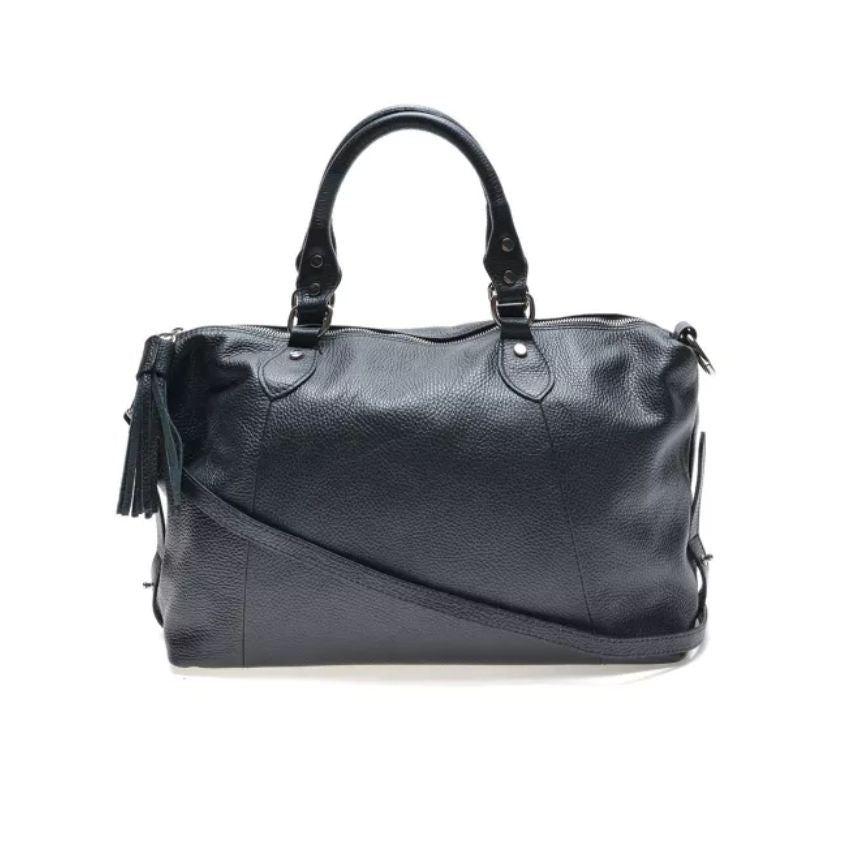 Sac de voyage weekender pour femmes en cuir de vachette noir