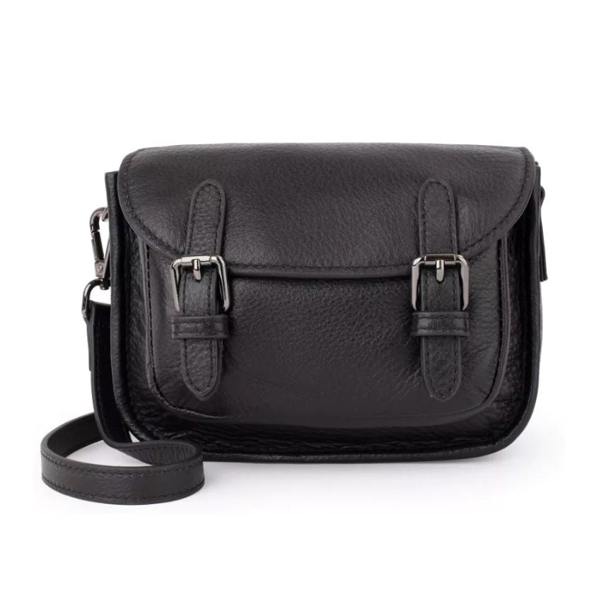 Petit sac bandoulière noir en cuir souple