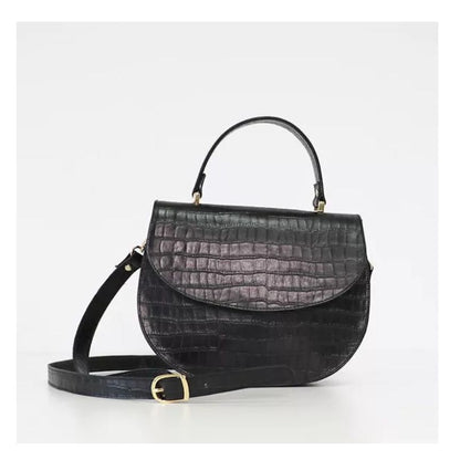 Sac à main en cuir noir pour femmes avec embossage serpent