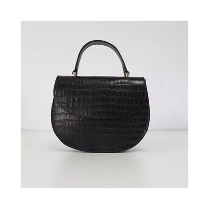 Sac à main en cuir noir pour femmes avec embossage serpent