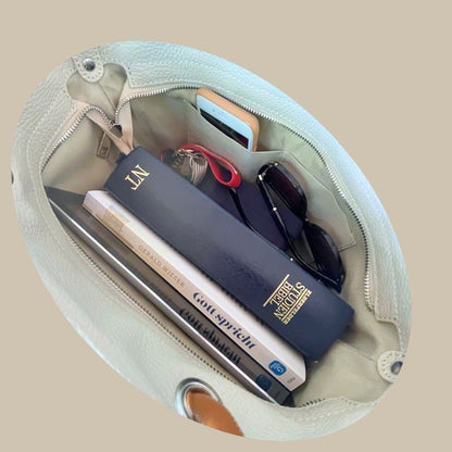 Sac à bandoulière en cuir italien stylé - taille moyenne, beige