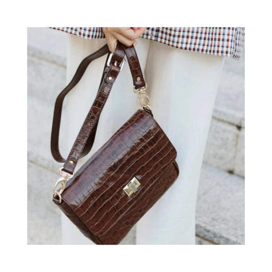 Sac à bandoulière en cuir de taille moyenne avec aspect peau d'alligator