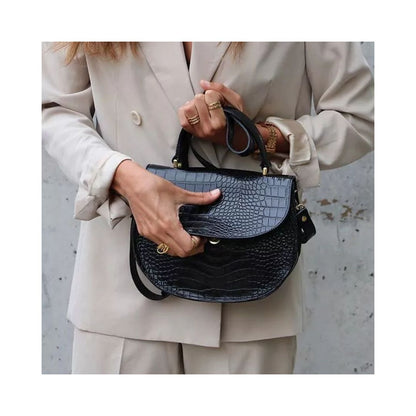 Sac à main en cuir noir pour femmes avec embossage serpent