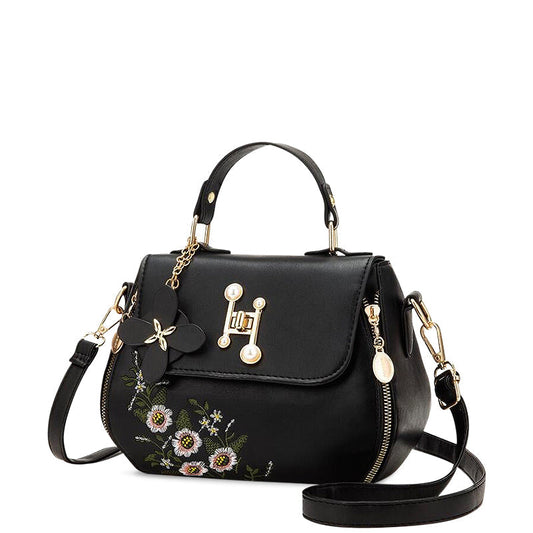 Sac à main pour femmes – Sac à épaule noir de luxe avec broderie