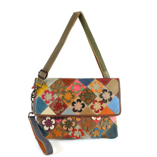 Sac à main en cuir italien élégant pour femmes avec motif floral