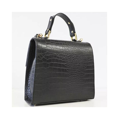 Sac à main en cuir noir pour femmes avec embossage crocodile