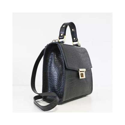 Sac à main en cuir noir pour femmes avec embossage crocodile
