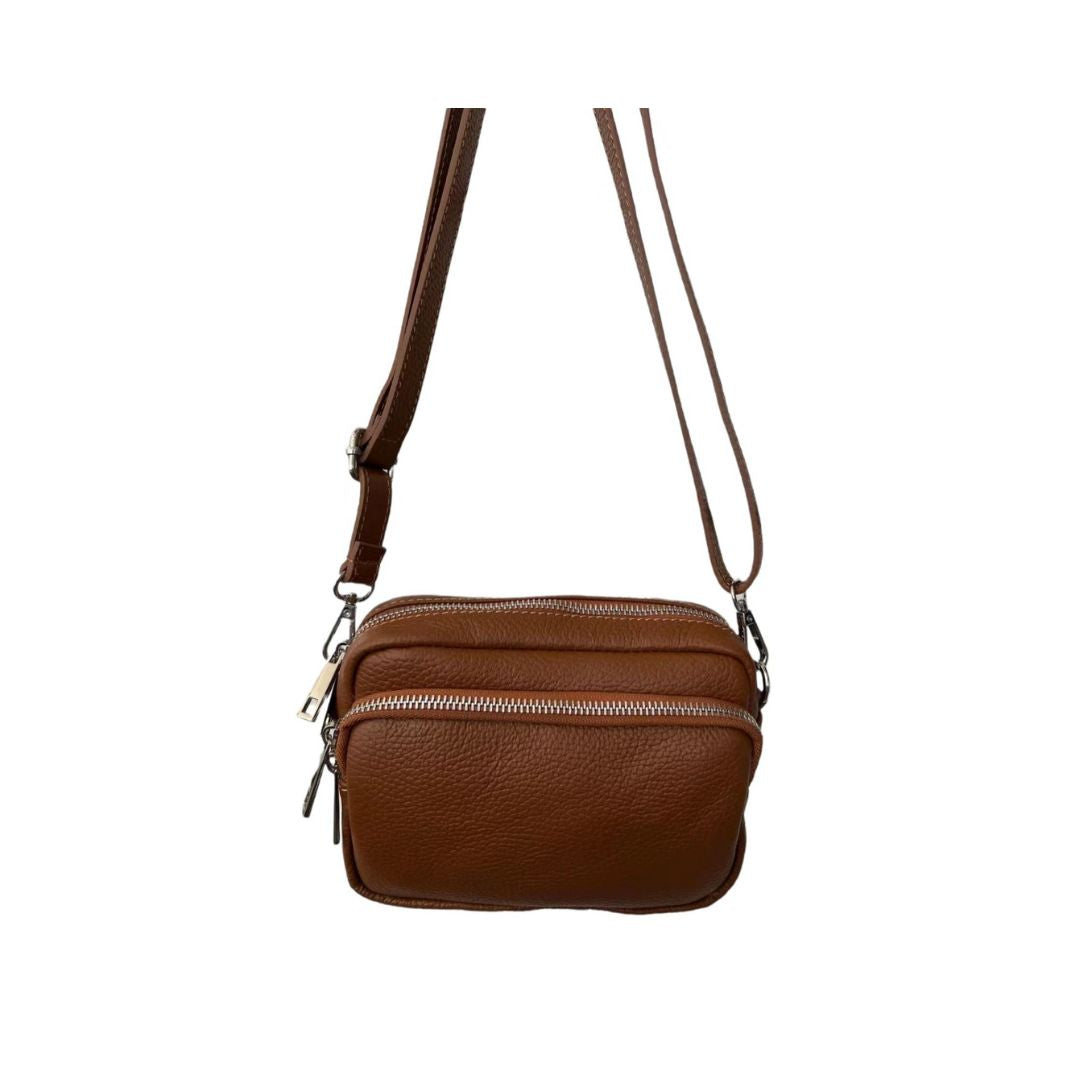 Sac à bandoulière en cuir minimaliste avec 3 compartiments - Pratique au quotidien