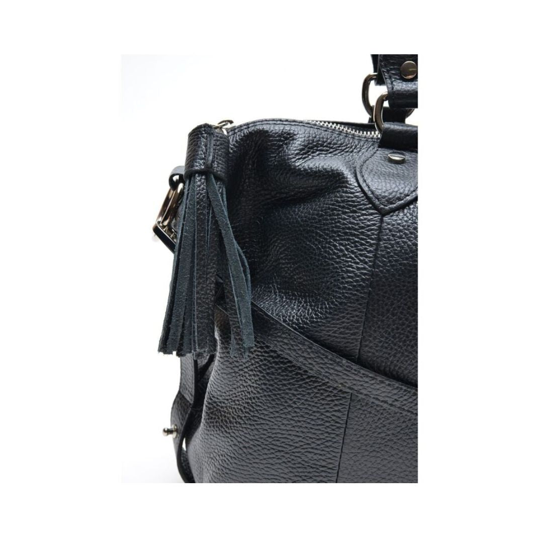 Sac de voyage weekender pour femmes en cuir de vachette noir