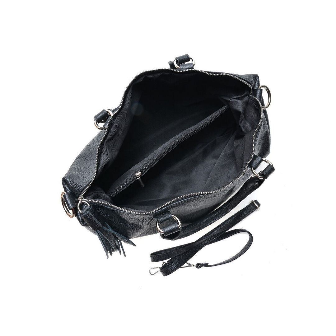 Sac de voyage weekender pour femmes en cuir de vachette noir