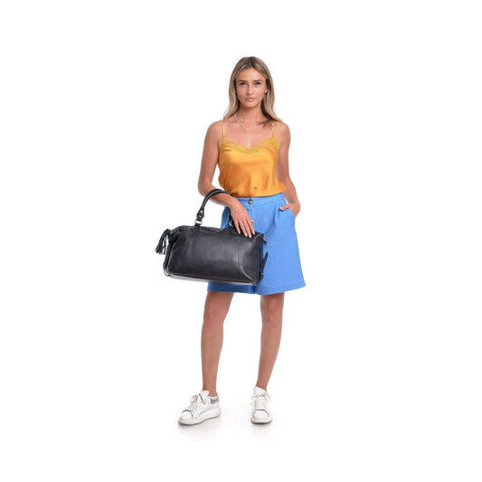 Sac de voyage weekender pour femmes en cuir de vachette noir