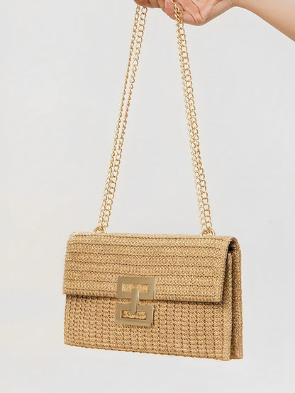 Sac à bandoulière tissé avec chaîne et fermoir tournant