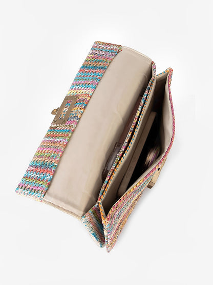 Sac à bandoulière tissé avec chaîne et fermoir tournant