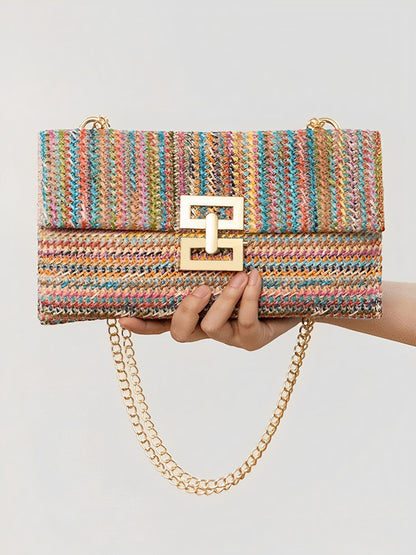 Sac à bandoulière tissé avec chaîne et fermoir tournant
