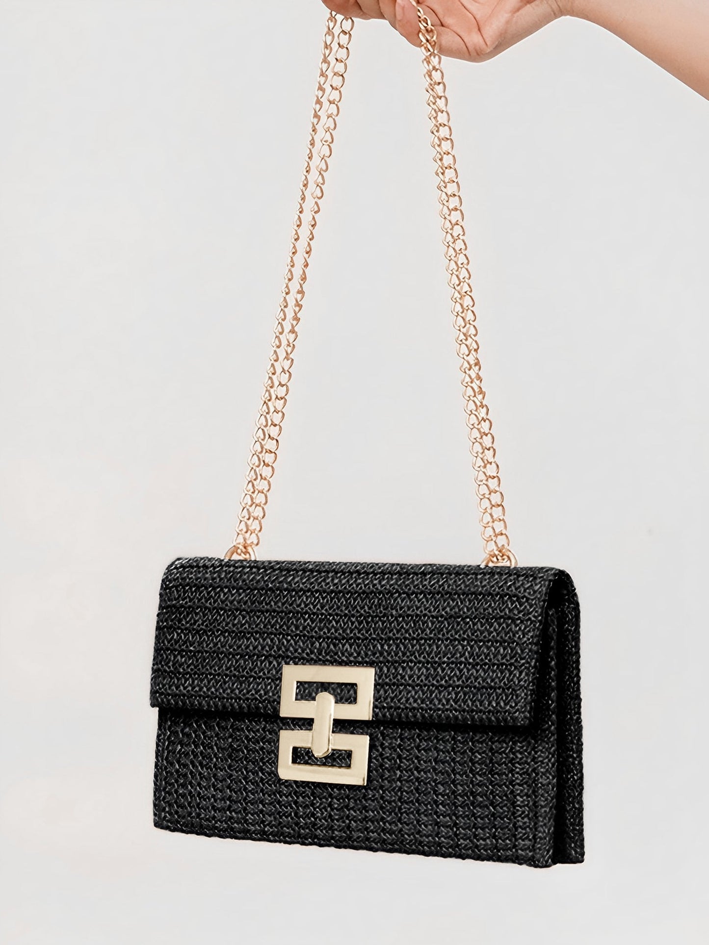Sac à bandoulière tissé avec chaîne et fermoir tournant