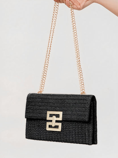 Sac à bandoulière tissé avec chaîne et fermoir tournant