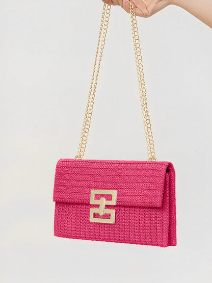 Sac à bandoulière tissé avec chaîne et fermoir tournant
