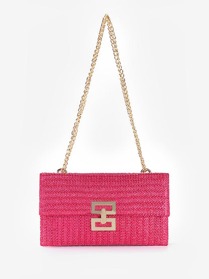 Sac à bandoulière tissé avec chaîne et fermoir tournant