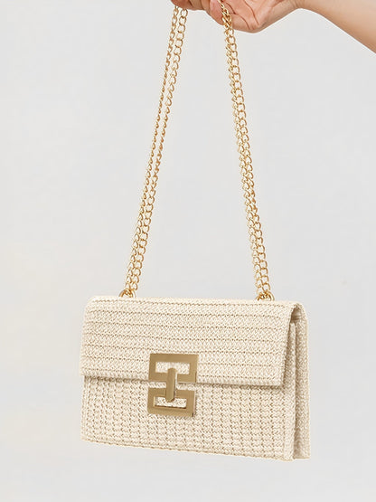 Sac à bandoulière tissé avec chaîne et fermoir tournant