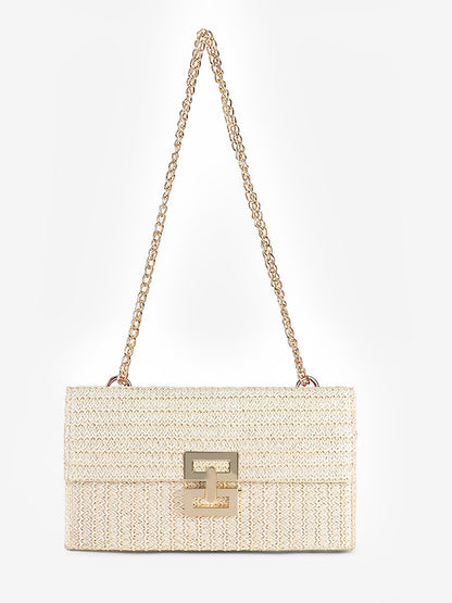 Sac à bandoulière tissé avec chaîne et fermoir tournant