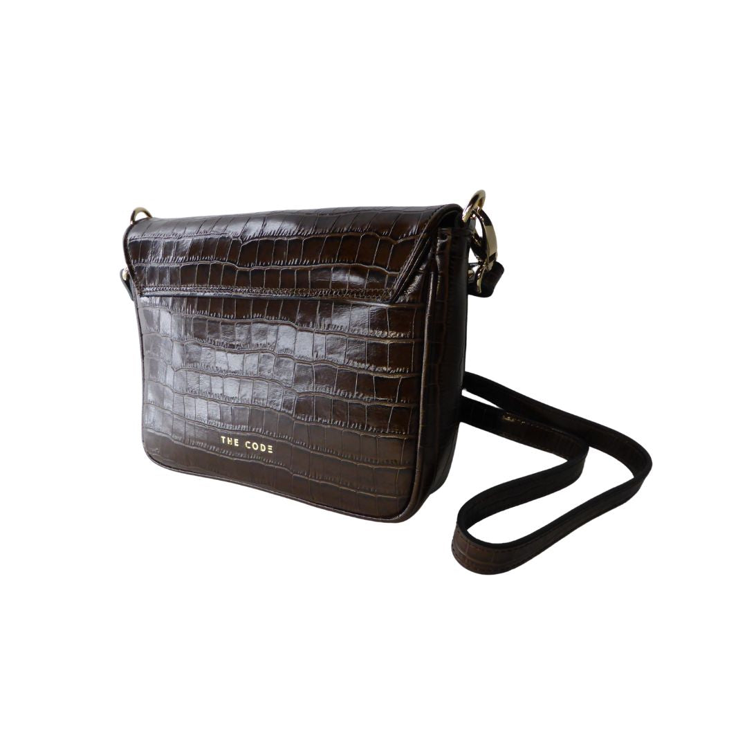 Sac à bandoulière en cuir de taille moyenne avec aspect peau d'alligator