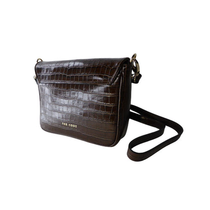 Sac à bandoulière en cuir de taille moyenne avec aspect peau d'alligator