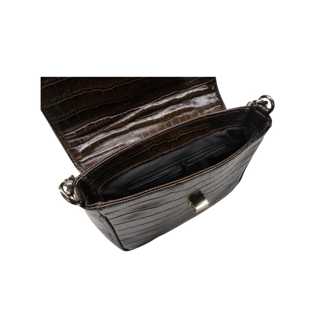 Sac à bandoulière en cuir de taille moyenne avec aspect peau d'alligator