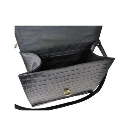 Sac à main en cuir noir pour femmes avec embossage serpent